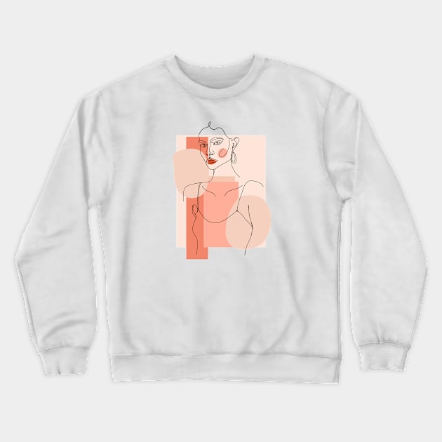 Abstract one line woman portrait with pastel geometric shapes. Female poster. Crewneck Sweatshirt by CoCoArt-Ua